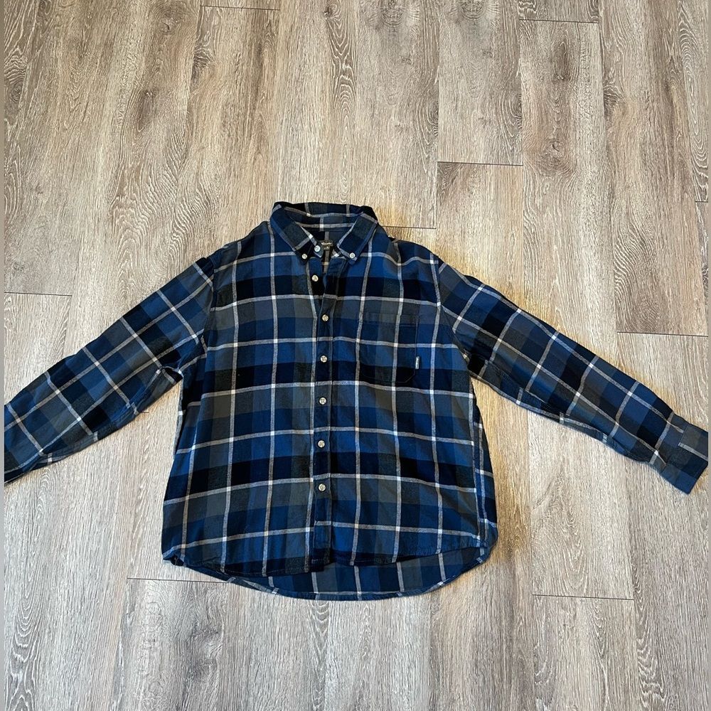 Eddie Bauer Navy and Gray Plaid Men's Shirt
